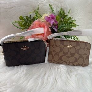 COACH Double Corner Zip Wristlet Signature Coated Canvas ( Read Listing info )